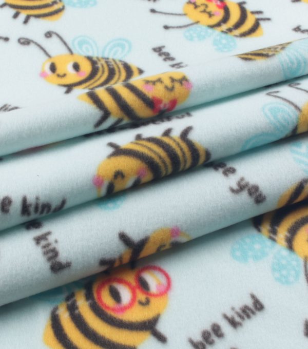 Bee You on Blue Blizzard Fleece Fabric - Image 3