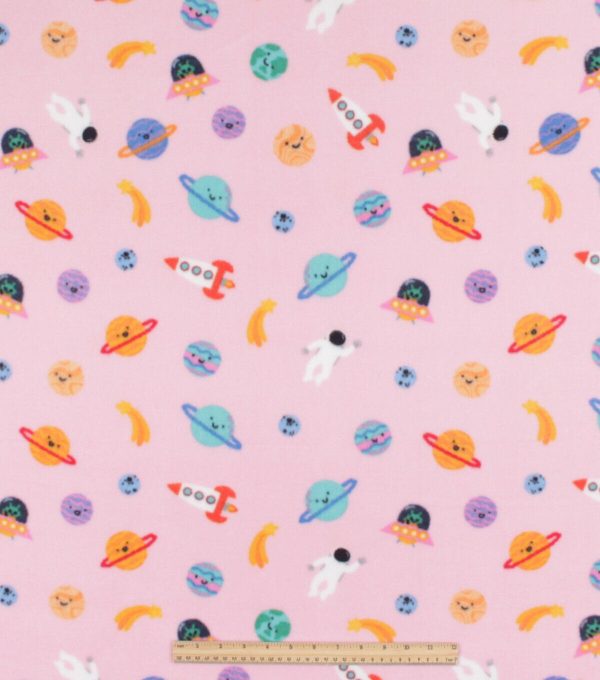 Space Icons on Pink Anti Pill Fleece Fabric by POP! - Image 2