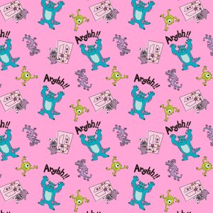 Monsters Inc Door Toss on Pink Cotton Fabric