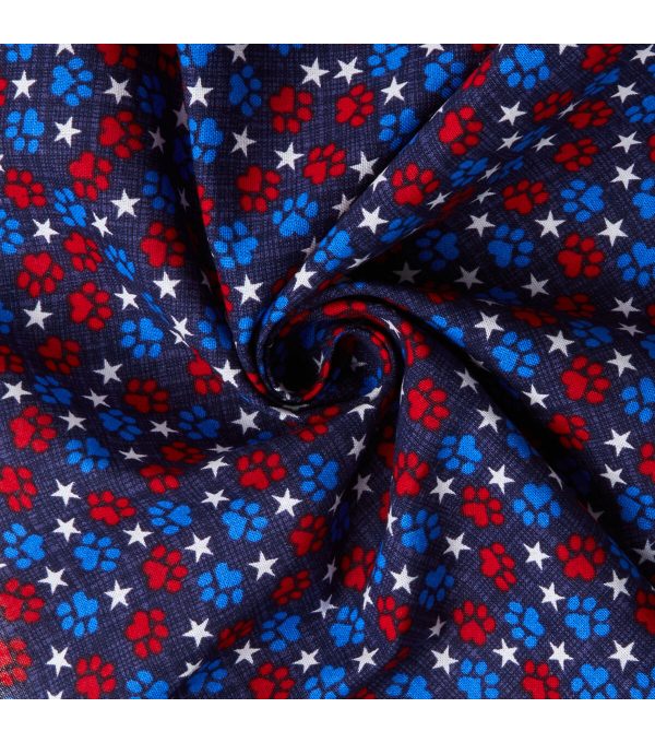 Paw Prints Stars Patriotic Cotton Fabric - Image 4