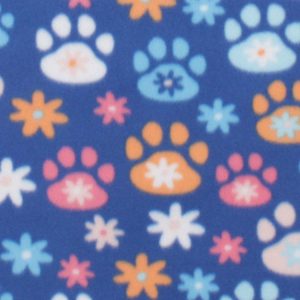 Floral Paw Prints on Blue Blizzard Fleece Fabric