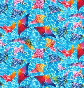 Fabric Traditions Rainbow Stingrays Novelty Cotton Fabric
