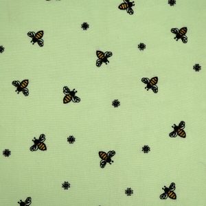 Embroidered Bees on Green Quilt Cotton Fabric by Keepsake Calico
