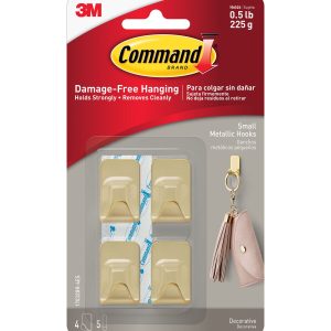 Command 0.5lb Metallic Small Decorative Brass Hooks   Strips 9ct
