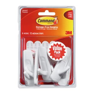 Command 3lbs White Medium Hooks   Strips 18ct