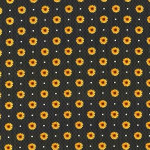 Fall Sunflowers   Dots on Black Cotton Fabric