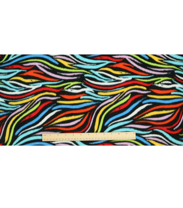 Bright Rainbow Zebra Skin on Black Anti Pill Plush Fleece Fabric - Image 4