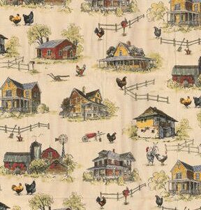 Fabric Traditions Chickens On Farm Tan Novelty Cotton Fabric