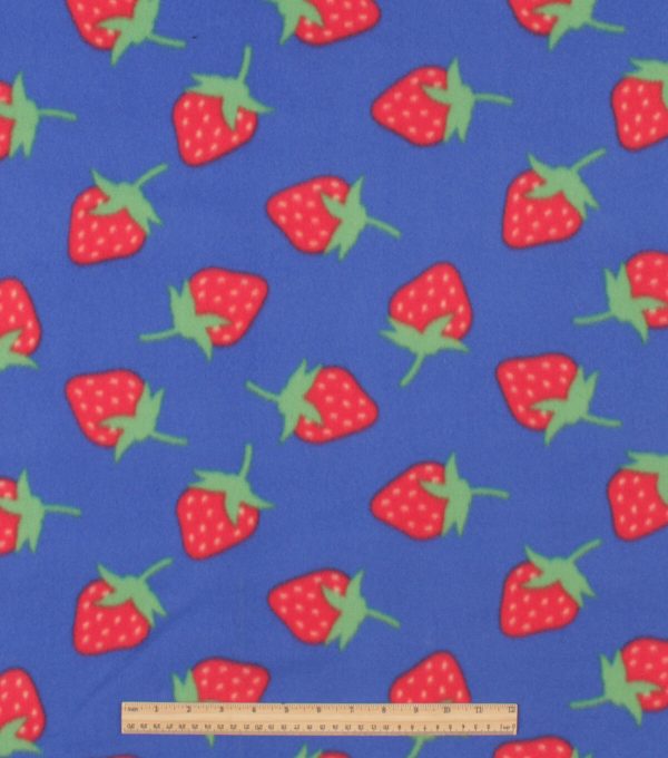 Strawberries on Blue Blizzard Fleece Fabric - Image 2