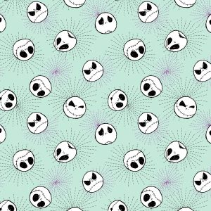 Jack Heads on Green Nightmare Before Christmas Baby Cotton Fabric - 1
