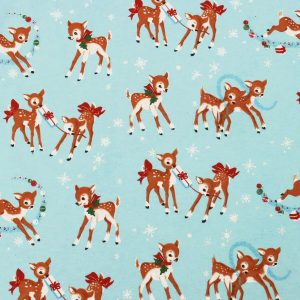 Reindeer   Snowflakes on Blue Super Snuggle Christmas Flannel Fabric