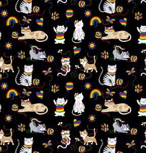 Fabric Traditions Cats   Rainbows on Black Novelty Cotton Fabric