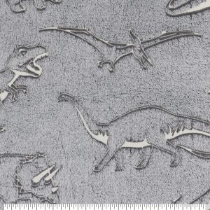 Gray Dino Glow Sew Lush Fleece Fabric