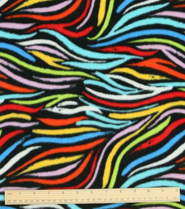 Bright Rainbow Zebra Skin on Black Anti Pill Plush Fleece Fabric - Image 3