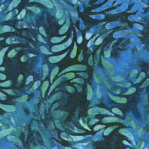 Blue   Green Water Lily Petals Swirls Batik Cotton Fabric - 1