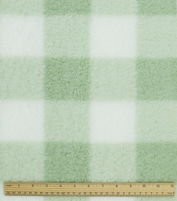 Light Green Gingham Sherpa Fleece Fabric - Image 3