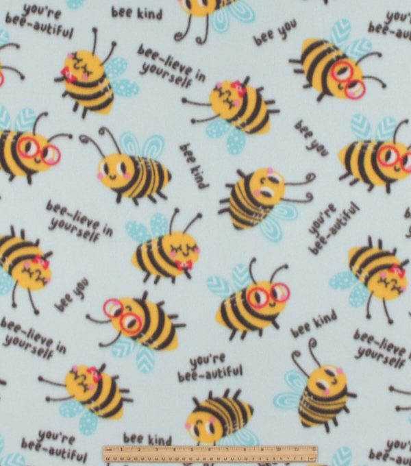Bee You on Blue Blizzard Fleece Fabric - Image 2