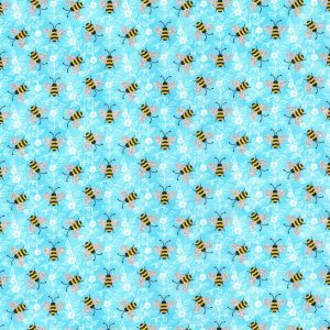 Fabric Traditions Bumblebees Light Blue Novelty Glitter Cotton Fabric
