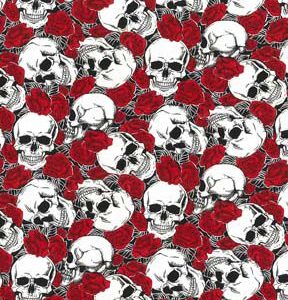 Fabric Traditions Skulls   Red Roses Packed Novelty Cotton Fabric