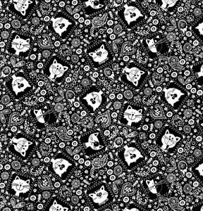 Fabric Traditions Bandana Cats on Black Novelty Cotton Fabric
