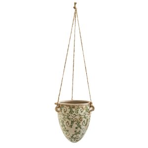 Nearly Natural 2  Gray Tuscan Hanging Ceramic Scroll Planter