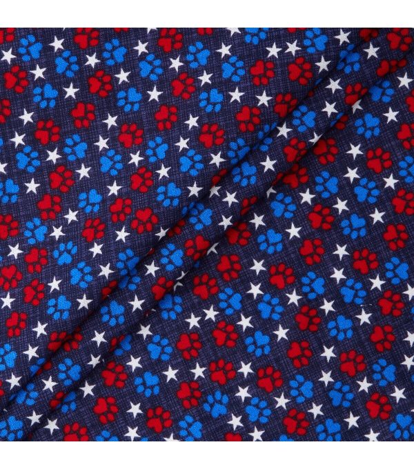 Paw Prints Stars Patriotic Cotton Fabric - Image 3