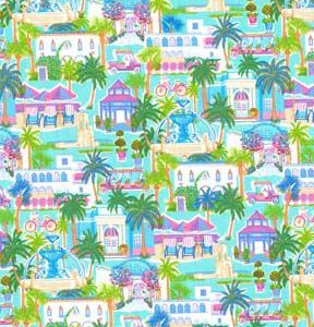 Fabric Traditions Blue   Green Palm Beach Scene Novelty Cotton Fabric