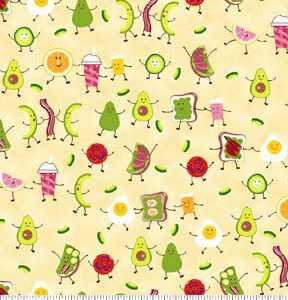 Fabric Traditions Happy Breakfast on Yellow Novelty Cotton Fabric