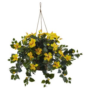 Nearly Natural Hibiscus in Hanging Basket
