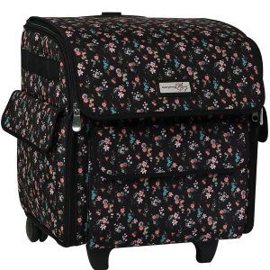 Everything Mary 15 Floral on Black Rolling Serger Machine Storage Case