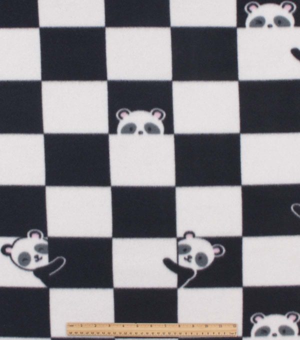 Black   White Checkerboard With Pandas Blizzard Fleece Fabric - Image 2