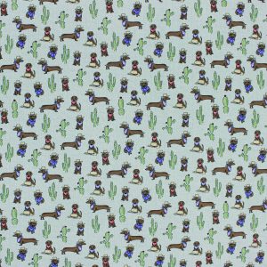 Novelty Cotton Fabric Western Wiener Dog