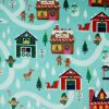 North Pole Village on Blue Sew Lush Fleece Fabric by POP!