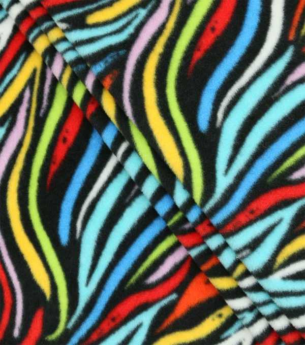 Bright Rainbow Zebra Skin on Black Anti Pill Plush Fleece Fabric - Image 2