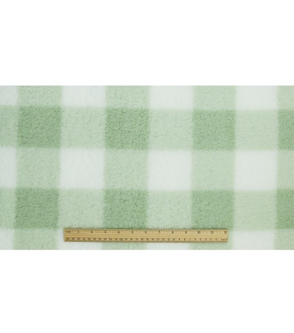 Light Green Gingham Sherpa Fleece Fabric - Image 4