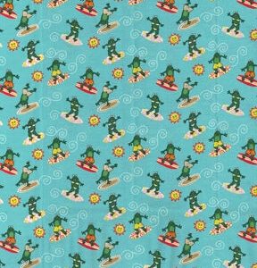 Surfing Frogs on Blue Novelty Cotton Fabric