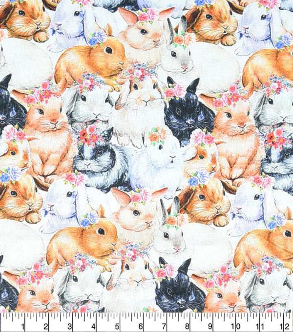 Realistic Bunnies Cotton Fabric - Image 2