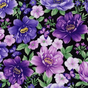 Hi Fashion Dahlias on Black Premium Cotton Fabric