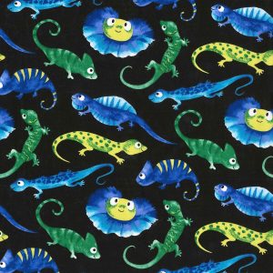 Fabric Traditions Novelty Cotton Fabric Iguanas On Black
