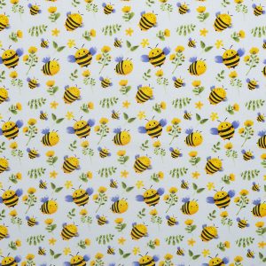 Yellow Happy Bees Novelty Cotton Fabric