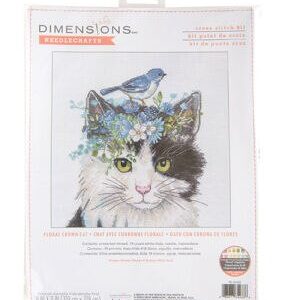 Dimensions 11 x 11 Floral Crown Cat Counted Cross Stitch Kit