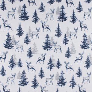 Blue Scenic Deer   Trees Anti Pill Fleece Fabric