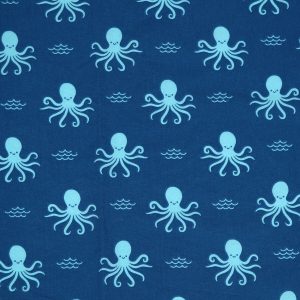 Blue Swimming Octopus Novelty Cotton Fabric by POP! - 1