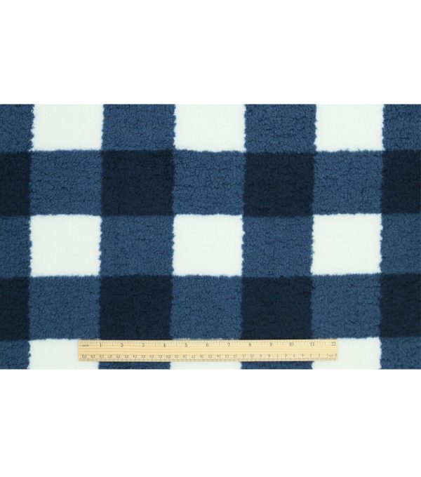 Navy Gingham Sherpa Fleece Fabric - Image 4