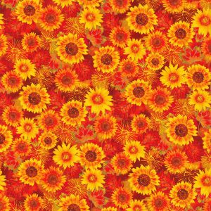 Fabric Traditions Bright Sunflowers And Leaves Harvest Cotton Fabric