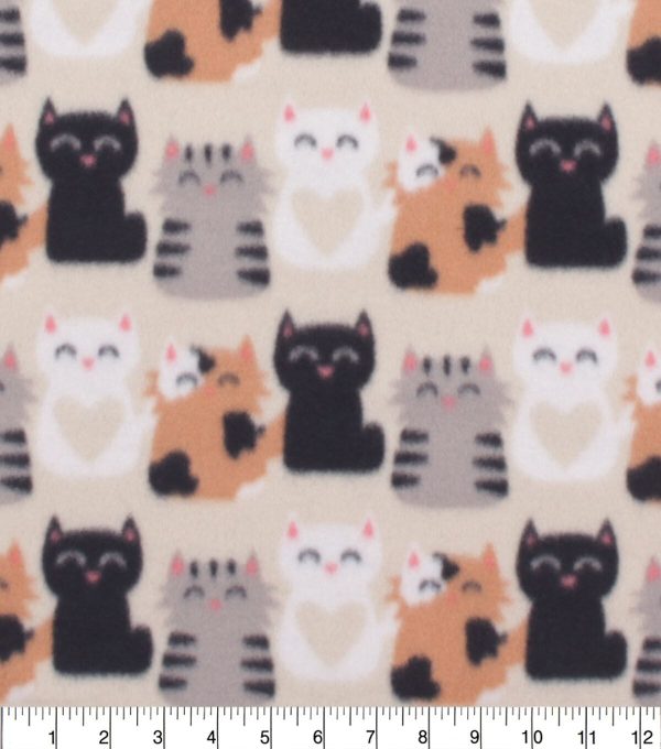 Heart Cats Blizzard Fleece Fabric