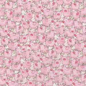 Hi Fashion Watercolor Packed Pigs Novelty Cotton Fabric