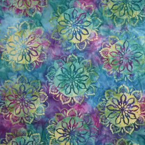 Kaleidoscope Aqua Pink Green Batik Cotton Fabric