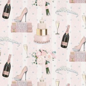 David Textiles Wedding Glamour on Pink Novelty Cotton Fabric