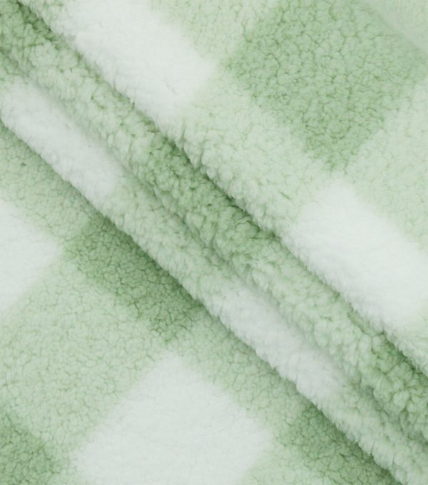 Light Green Gingham Sherpa Fleece Fabric - Image 2